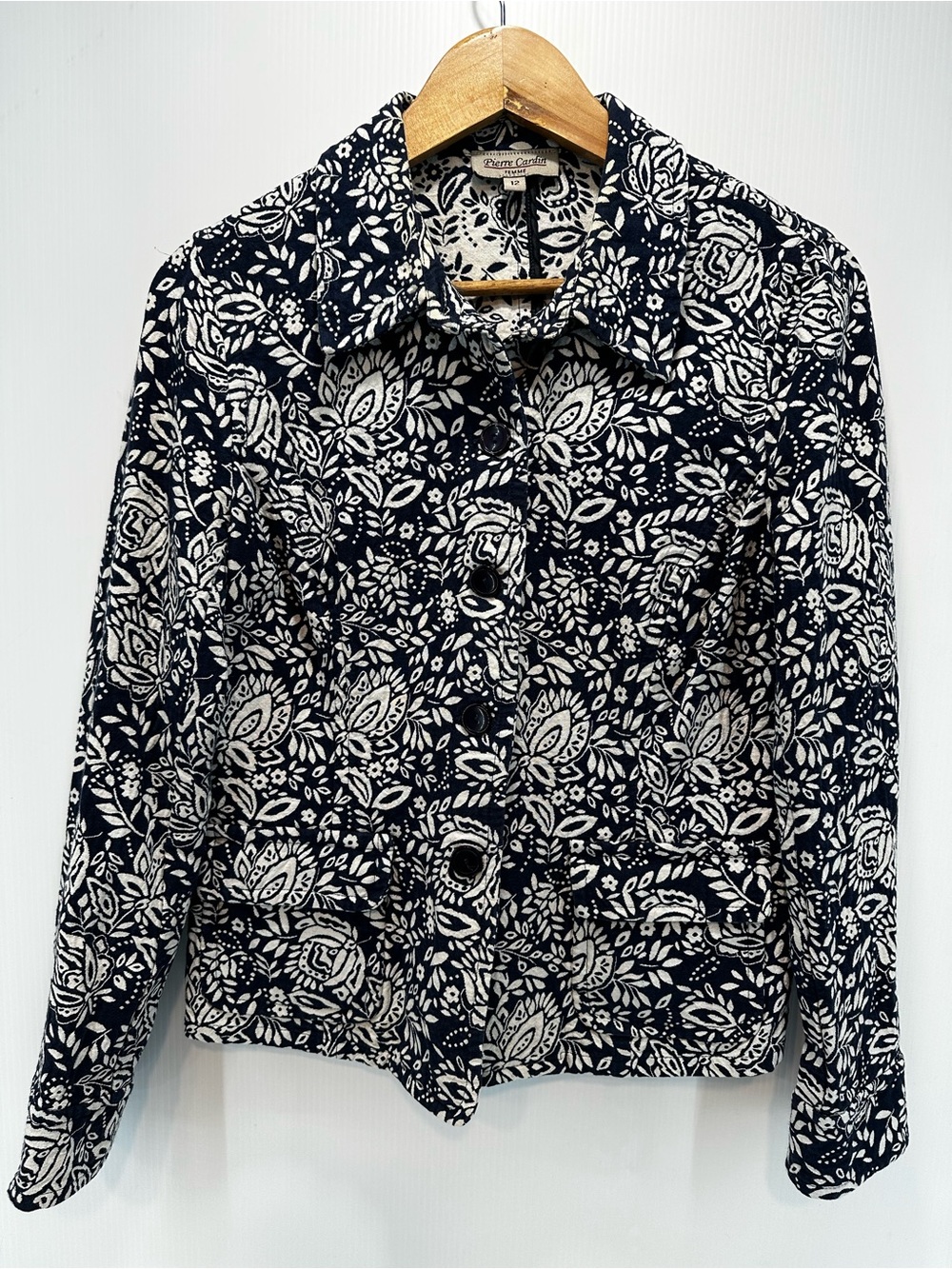 Vintage Pierre Cardin Femme Button Up Jacket Blazer Sz 12 Textured Cotton Floral